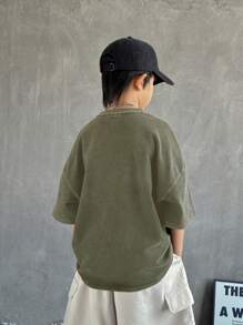 Camiseta de punto de manga corta con cuello redondo, de corte relajado y sobredimensionado en colores lavados, apta para la escuela, el jardín, la playa, las fiestas de cumpleaños, primavera, verano, otoño e invierno, para niños preadolescentes