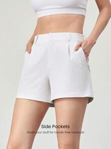 GLOWMODE Tee Time Sweat-Wicking Quick-Dry Front Zipper Elastic Waist Shorts With Side Pockets Golf Tennis Pickleball Gym Active Wear - White - View 3