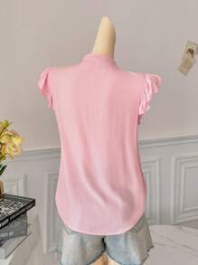 Blusa/Camiseta holgada de unicolor con escote en V para mujer, primavera/verano - Rosa - Ver 2