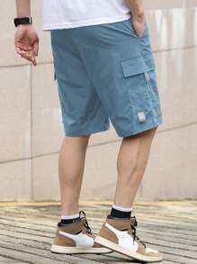 Manfinity Homme 男士时尚街头抽绳工作短裤，男士街头短裤，酷炫时尚，适合日常穿着，外出，会友，上学，聚会。可以作为送给男朋友，儿子的礼物 - 藍色 - 查看 2