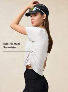 OutZeal 女式清凉防晒侧抽绳褶饰短袖T恤运动上衣徒步T恤 - 白色 - 查看 4