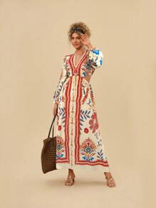 Travachic Vestido casual de talla grande con estampado floral, simple y de moda