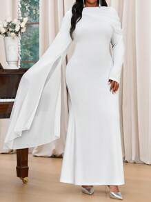 Fleurora Spring And Summer Autumn And Winter Elegant Party Wedding Valentine's Day Cocktail Party Concert/Music Festival White Knitted Chiffon Round Neck Mermaid Mermaid Contrast Mesh Long Long Sleeve Plus Size Dresses Elegant Women Dresses Classy Outfits Elegant Dress Wedding Valentines Clothes Valentines Valentine's Day Dress Spring Outfits For Women Valentine's Day Outfit Plus Size Women Clothes Romantic Dresses Birthday Outfits For Women Spring Outfits For Women Spring Dresses For Women Concert Outfit Women Festival Outfits For Women Spring Break Outfits Modesty Clothes Women Concert Outfits Plus Size Dress Elegant Formal Dress For Women Formal Dress For Wedding Festival Outfits Festival Festival Outfit Festival Outfits Women Women Dresses White - White - View 8