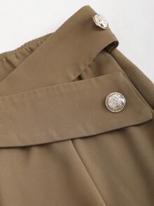 Sweetra 女性時尚純色交叉設計寬鬆長褲 - 卡其色 - 查看 3