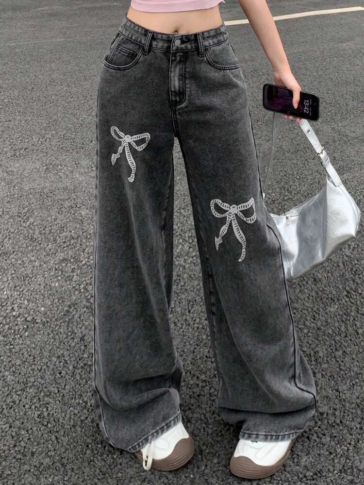 Women's Loose Straight Leg Butterfly Printing Jeans