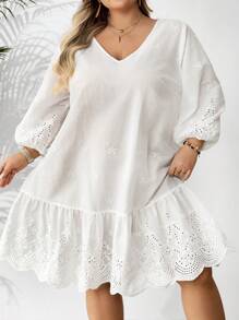SHEIN CURVE+ Vestido casual holgado con mangas sueltas y estampado para mujer talla grande, ideal para primavera/verano o vacaciones estilo bohemio