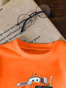 SHEIN Young Boy Car Print Short Sleeve Top & Pants Set - Black - View 3