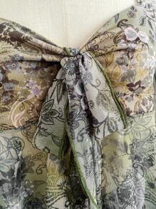 Soleia Women's Vacation Tie Knot Floral Print Long Flare Sleeve Beach Top , Summer Clothes For Women Country Concert - Multicolor - View 3