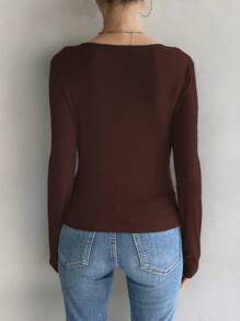SHEIN Clasi Camiseta casual de mujer de manga larga, cuello redondo, ajuste ceñido, unicolor
