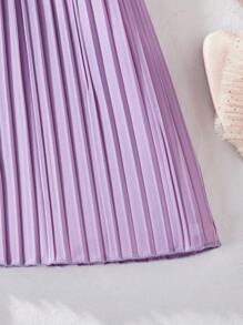 Tween Girl Ruffled Double Layer Puff Sleeve & Pleated Hem Dress - Purple - View 4