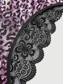ROMWE Goth Set de 3 piezas de bragas estilo oscuro talla grande con estampado de leopardo y encaje en parches