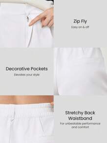GLOWMODE Tee Time Sweat-Wicking Quick-Dry Front Zipper Elastic Waist Shorts With Side Pockets Golf Tennis Pickleball Gym Active Wear - White - View 4