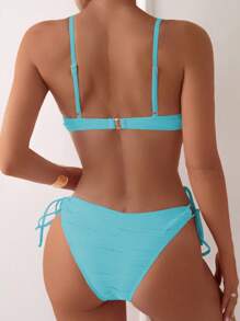 Swim Mod 2026 Spring/Summer Blue Special Fabric Spaghetti Strap Underwire Supportive Bow Tie Cute Sweet Vacation Side Drawstring Tie High Cut Bottoms Women 2-Piece Bikini Set - Baby Blue - View 2
