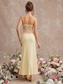 L'Amorae Váy Maxi Không Tay Ren Lưới Màu Vàng Bơ Thanh Lịch Sang Trọng Cho Kỳ Nghỉ Hè, Váy Dự Tiệc Cưới, Trang Phục Mùa Hè Cho Phụ Nữ - Màu vàng - Xem 3