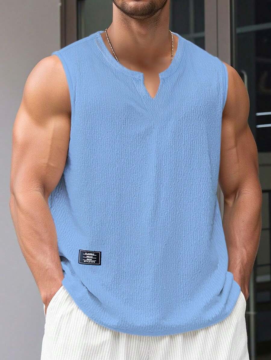 Manfinity Homme 男士纯色简约时尚背心，适合夏季男士无袖男士夏季上衣男士肌肉衫 - 淺藍色 - 查看 1