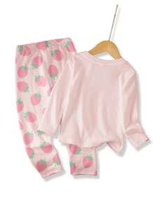 SHEIN Baby Girl Casual Minimalist Soft Long Sleeve Fitted Pajamas Set Suitable For Summer