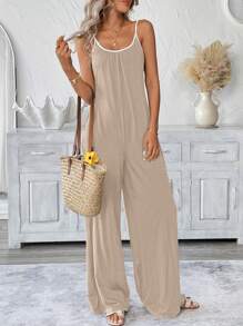 SHEIN LUNE Lässiger Jumpsuit für Damen mit Kontrastfarbe Trägern und Taschen