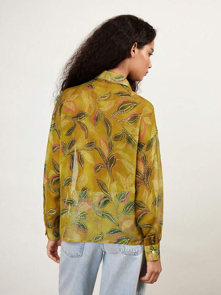 SHEIN Maija Women's Floral Print Single-Breasted Long Sleeve Shirt, Resort Wear