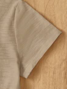 SHEIN EZwear 休闲简约咖啡棕色针织女式T恤 - 咖啡棕 - 查看 4