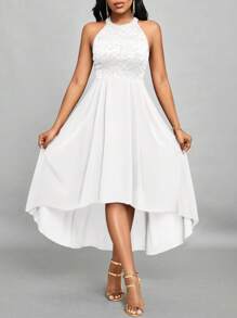 SHEIN Lady Abito da ospite di matrimonio con linea vita segnata e orlo asimmetrico, alla moda per la donna