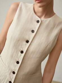 SHEIN x PRISCILA & JIMENA MOTF PREMIUM LINEN SINGLE BREASTED WAISTCOAT