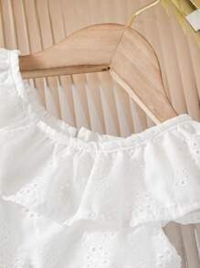 Baby Girl 2-5Yrs Summer New Jacquard Floral Cutout Sleeveless Ruffle Hem Casual Dress - White - View 4