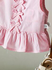 SHEIN Vintaside Kids Blusa informal elegante sin mangas para bebé/niña pequeña a rayas rosadas y blancas con moño