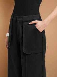 Ontre Pantalon ample décontracté de couleur unie pour femmes, design minimaliste, convient pour les déplacements urbains - Noir - Voir 3