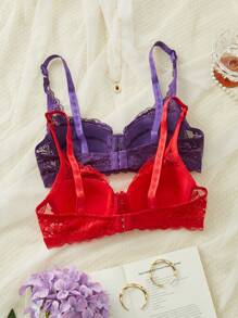 2 件套：蕾丝性感内衣文胸和无钢圈性感内衣文胸 - 彩色 - 查看 2