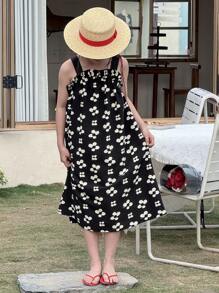 DAZY Tween Girl Ink Painting Sleeveless Cami Dress, Summer Floral,Back To School Clothes Vacation - Black - View 5