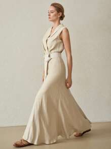 MOTF PREMIUM VESTIDO SIN MANGAS CON CINTURÓN DE LINO - Albaricoque - Ver 7