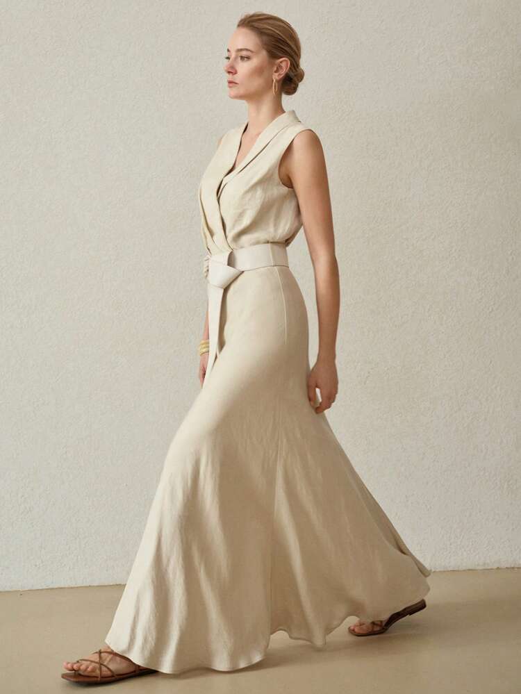 LINEN BELTED SLEEVELESS DRESS