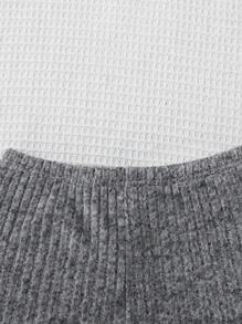 青少年女孩罗纹针织紧身短裤打底裤，浅灰色，返校季，母子装 - 淺灰色 - 查看 10