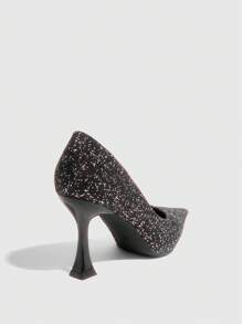 CUCCOO SZL Women's Pointed Toe Shiny Glitter Fancy High Heel Pumps, Suitable For Party Events, Black - Black - View 4