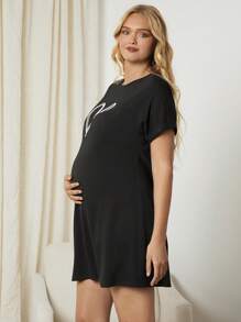 SHEIN 孕妇心形设计简约时尚连衣裙，适合夏季 - 黑色 - 查看 4