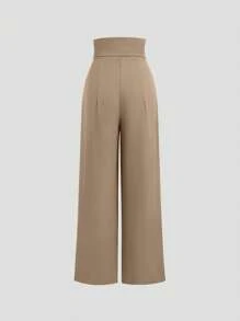 SHEIN Unity Plus Size High Waist Loose Flowy Versatile Women's Pants, Spring - Khaki - View 2