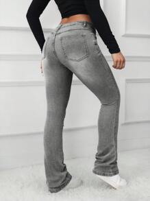 SHEIN Tall Women's Skinny Low-Waist Stretchy Flared Denim Jeans, Blue - Grey - View 2