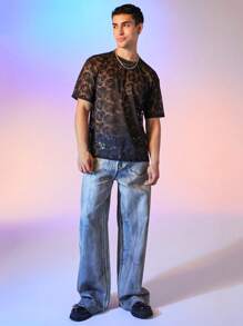 Manfinity VCAY Áo thun ren trễ vai in họa tiết lá đường phố Unisex, thời trang - màu đen - Xem 2