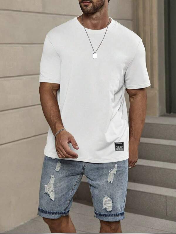 Manfinity Homme Men's Solid Color Short Sleeve T-Shirt, Casual And Fashionable, Suitable For Summer White Men Top White Graphic Tee Men Men T Shirts Casual Men Tee Shirts Men Outfit White T Shirt For Men Mens Crew Neck T-Shirt Plain White T-Shirt White T Shirt Men Mens T-Shirt