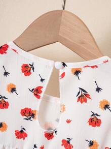 SHEIN Young Girl Ditsy Floral Ruffle Trim Cap Sleeve Dress - Multicolor - View 5