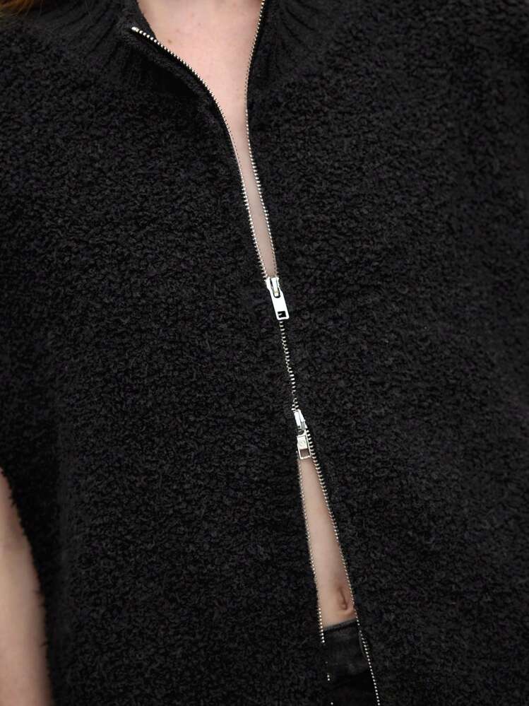 BizChic 女士纯色无袖拉链毛衣，简约时尚，适合夏季 - 黑色 - 查看 3