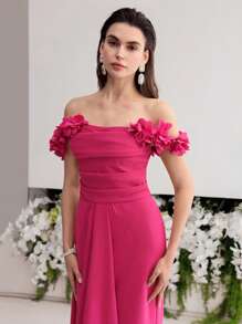 MOTF Soiréza 花卉贴片不对称下摆鸡尾酒会礼服 - 玫紅色 - 查看 3