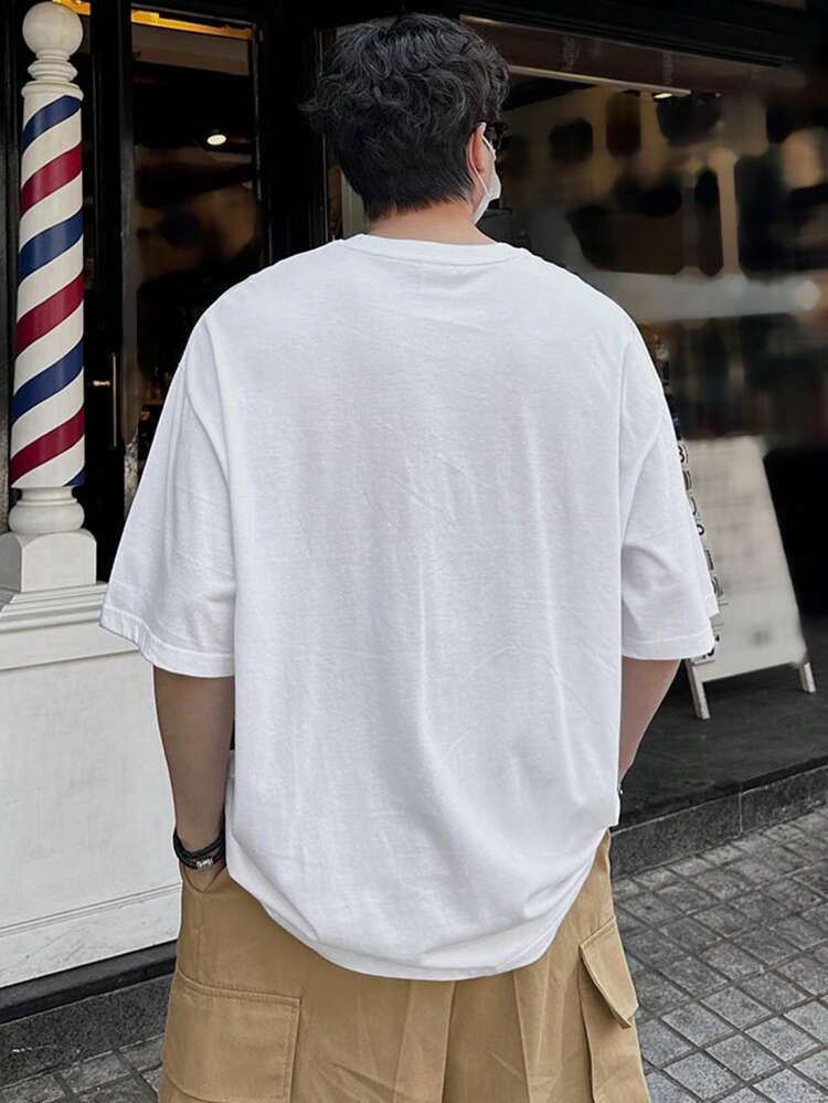 Men's Letter & National Flag Print White T-Shirt For 4th Of July
