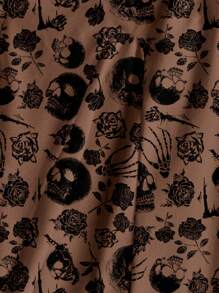 SHEIN SXY Casual Skull & Rose Pattern A-Line Mini Dress For Women, Summer,Rave Outfits Festival Suitable For Going Out Chic Dress