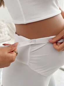 SHEIN Pregnant Women Plain High Waisted Ruched Maternity Leggings - White - View 5