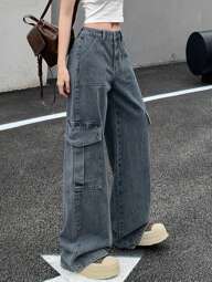 DAZY Seluar Jeans Kargo Kasual Pinggang Rendah Wanita