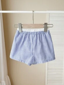 SHEIN Babygirl Casual Striped Elastic Waist Shorts, Summer Versatile, (Mommy And Me Matching Outfits, 2 Pieces Sold Separately) - Blue - View 2