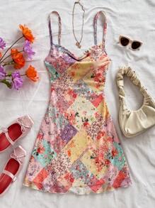 Soleia 女式夏季热带波西米亚风度假性感花卉印花细肩带迷你连衣裙，适合春季 - 彩色 - 查看 6