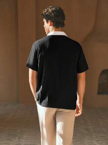 HIMLAND Men's Woven Casual Loose Fit Short Sleeve Polo Shirt, Old Money