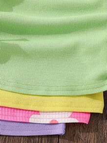 SHEIN 4pcs Young Girl Colorful Floral Soft Knit Macaron Color Casual Tank Top,Cute & Casual & Vintage Tank Top, For Spring, Casual & Daily Wear & School
